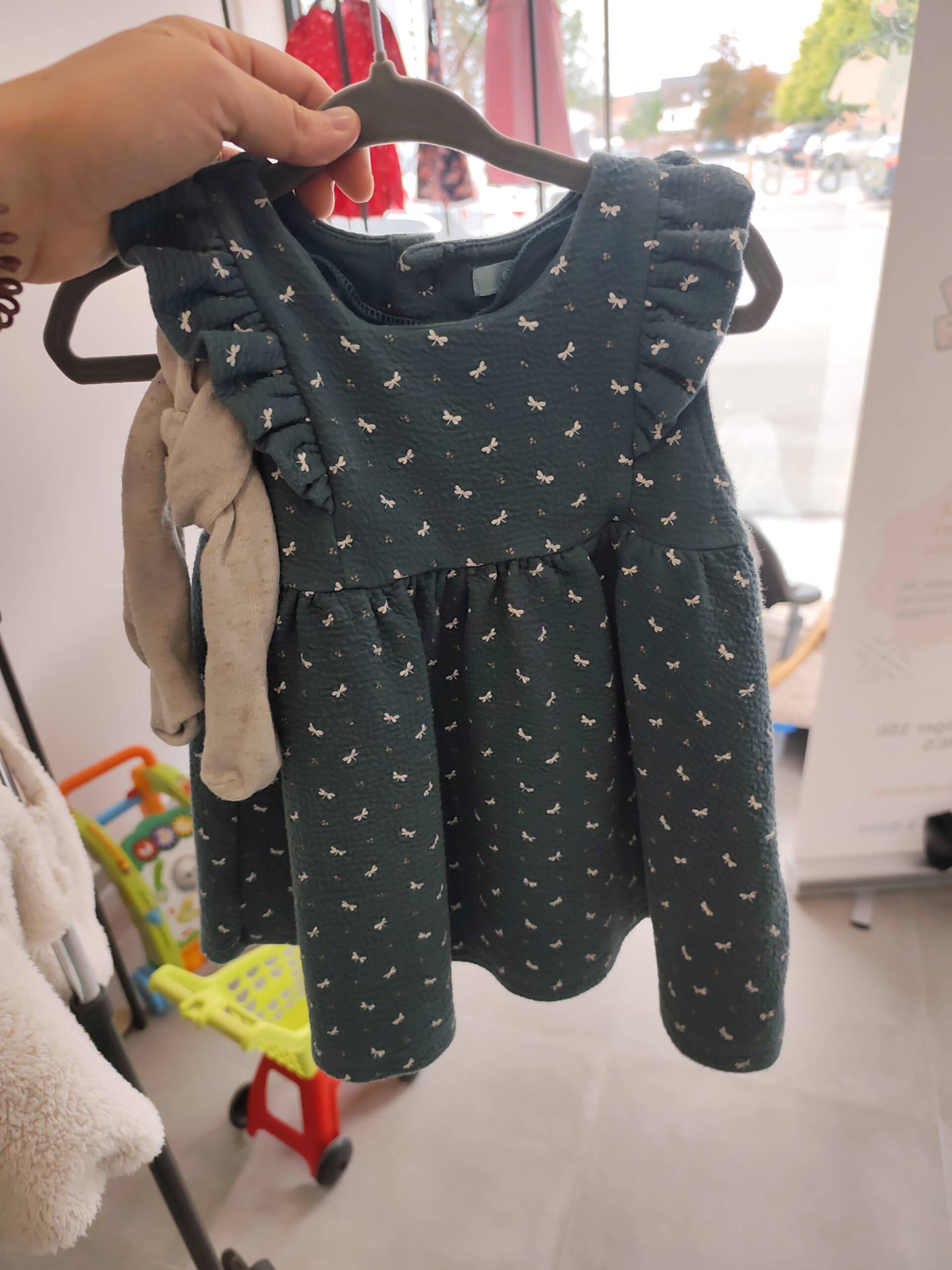 Robe verte papillon avec collant 12m Obaïbi 6-12 mois
