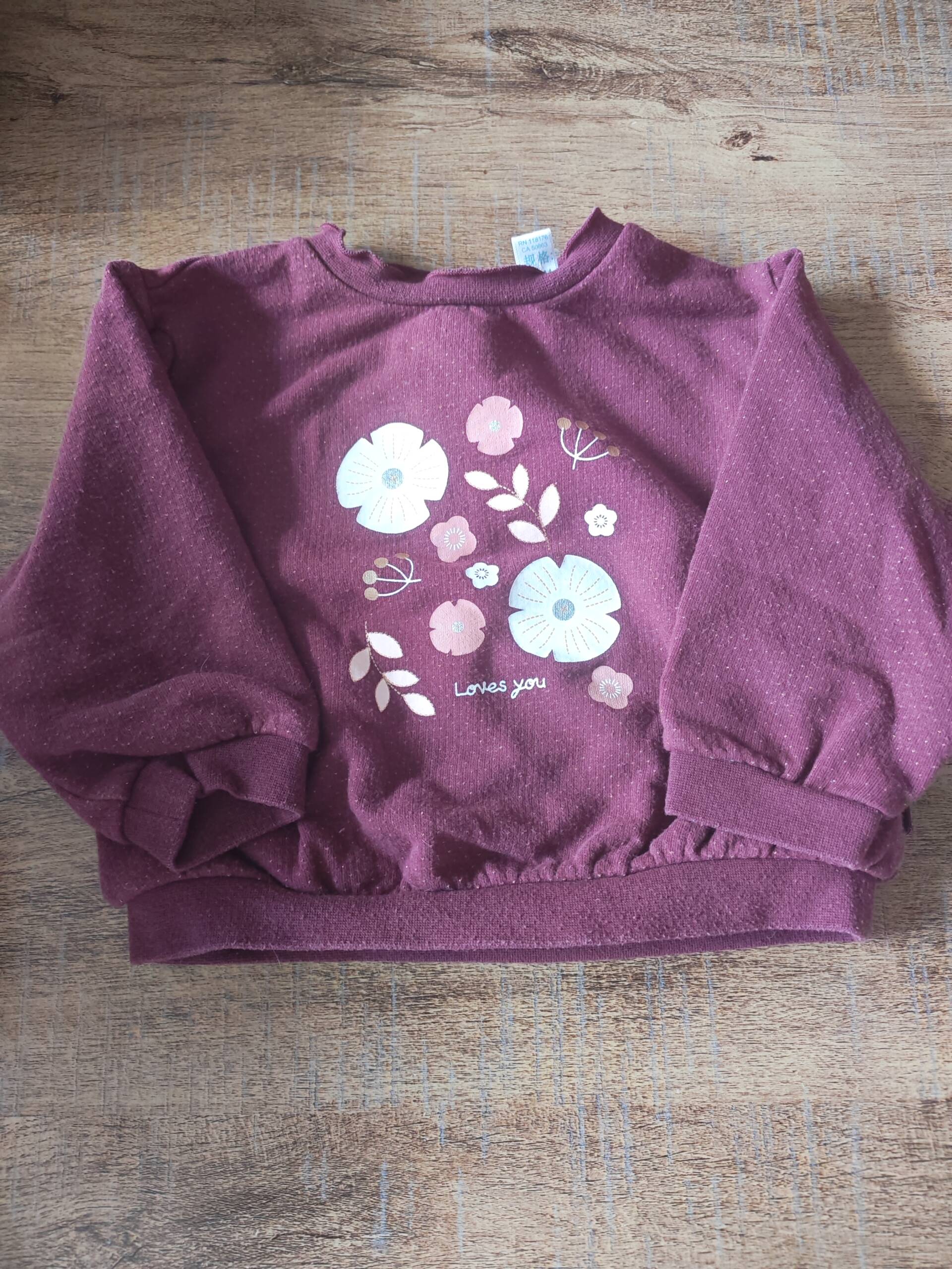 Pull fleuri violet obaibi 74cm Obaïbi 6-12 mois