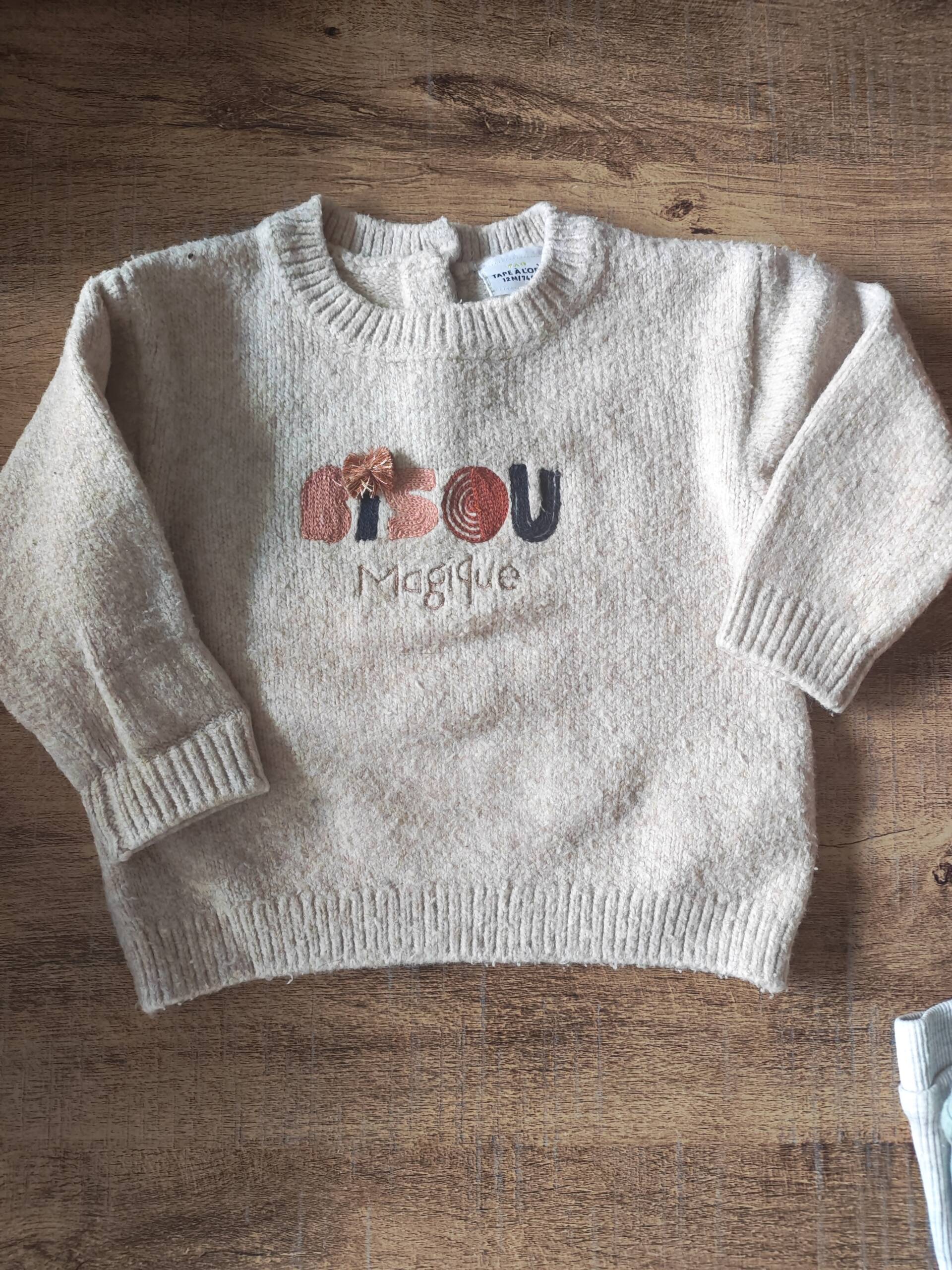 Pull chaud beige bisous magique tao Tape à l’œil 6-12 mois
