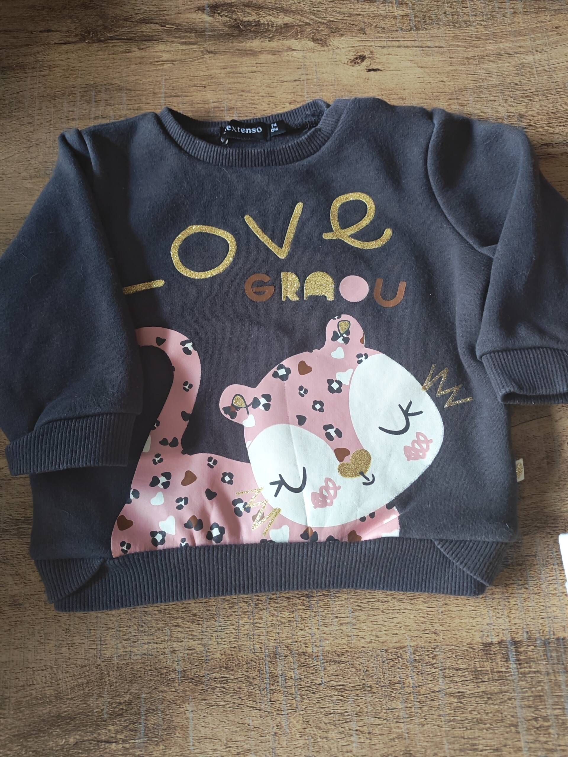 Pull gris in extenso love 74cm Tape à l’œil 6-12 mois