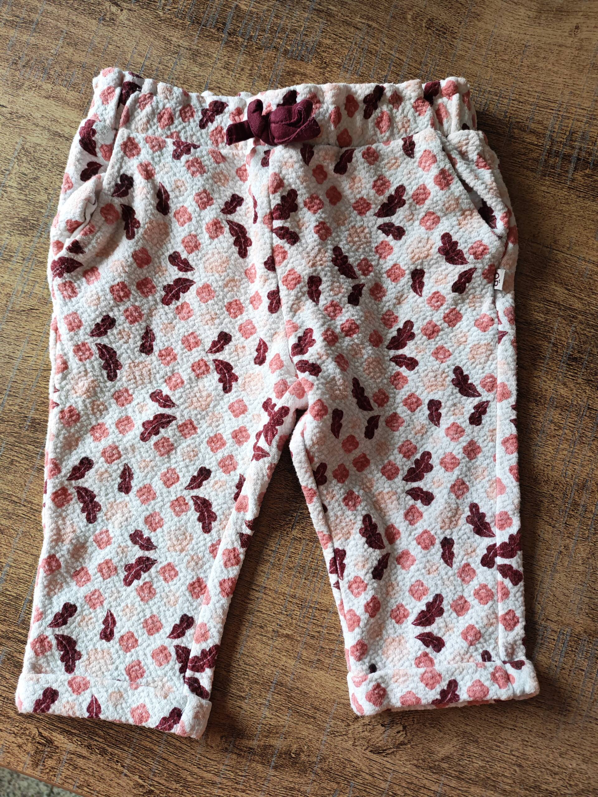 Pantalon confortable bordeaux/rose 74cm Obaïbi 6-12 mois