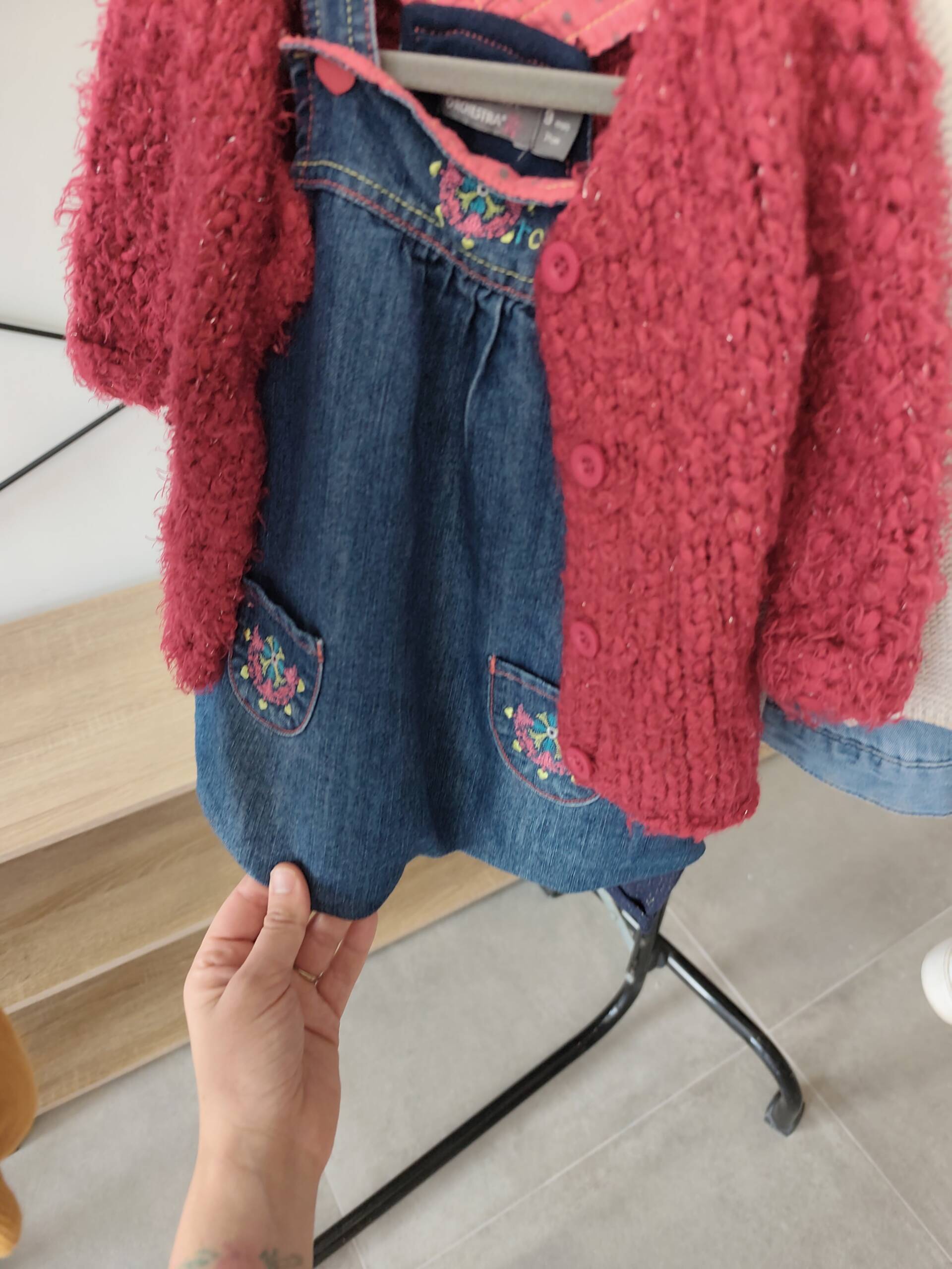 Ensemble robe jean gilet rouge 9m Orchestra 6-12 mois