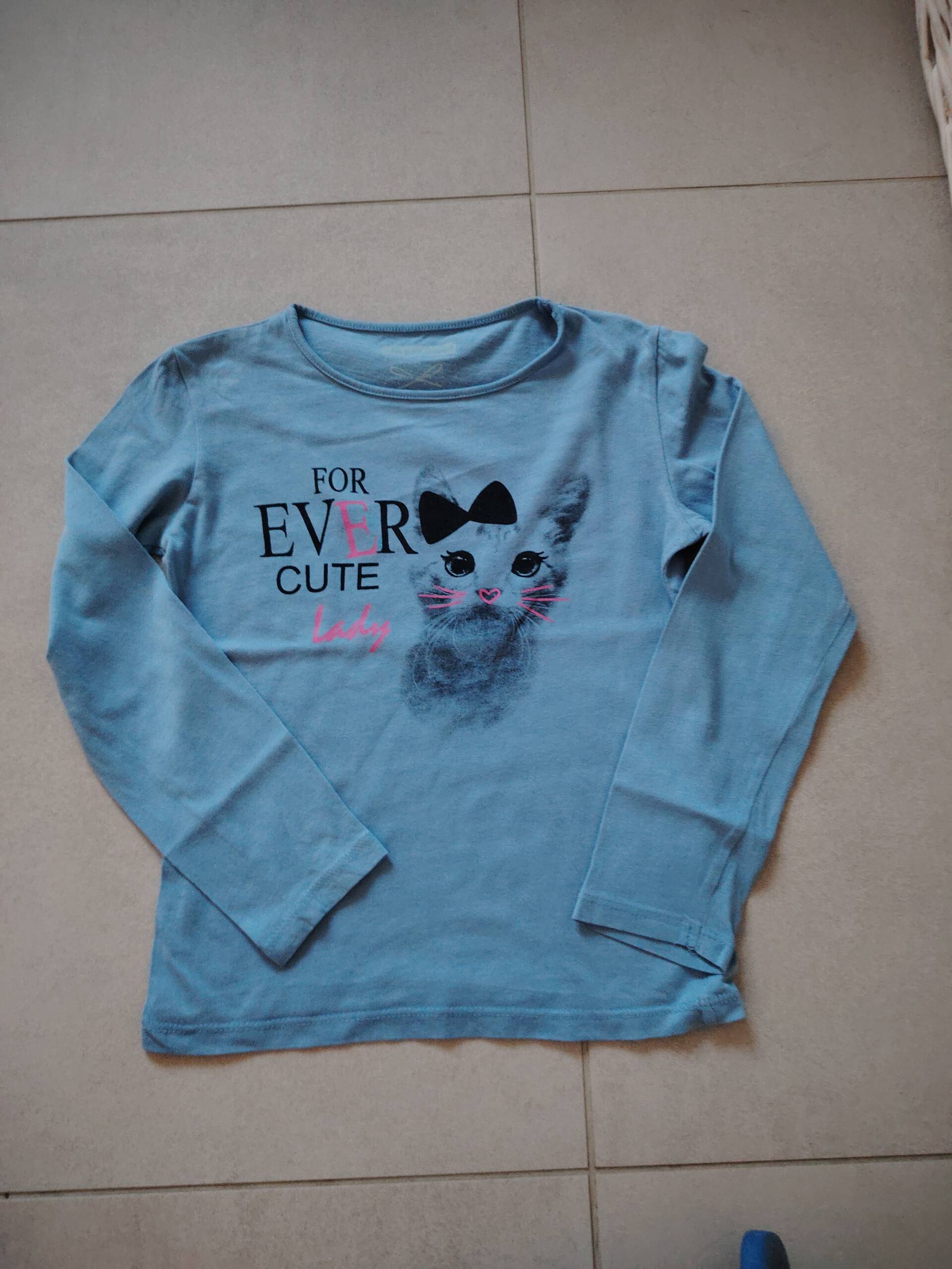 Tee shirt longues manches bleu avec chat In extenso 7-8 ans