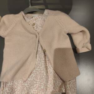Robe rose + gilet tricot et collant Zeeman 6-12 mois