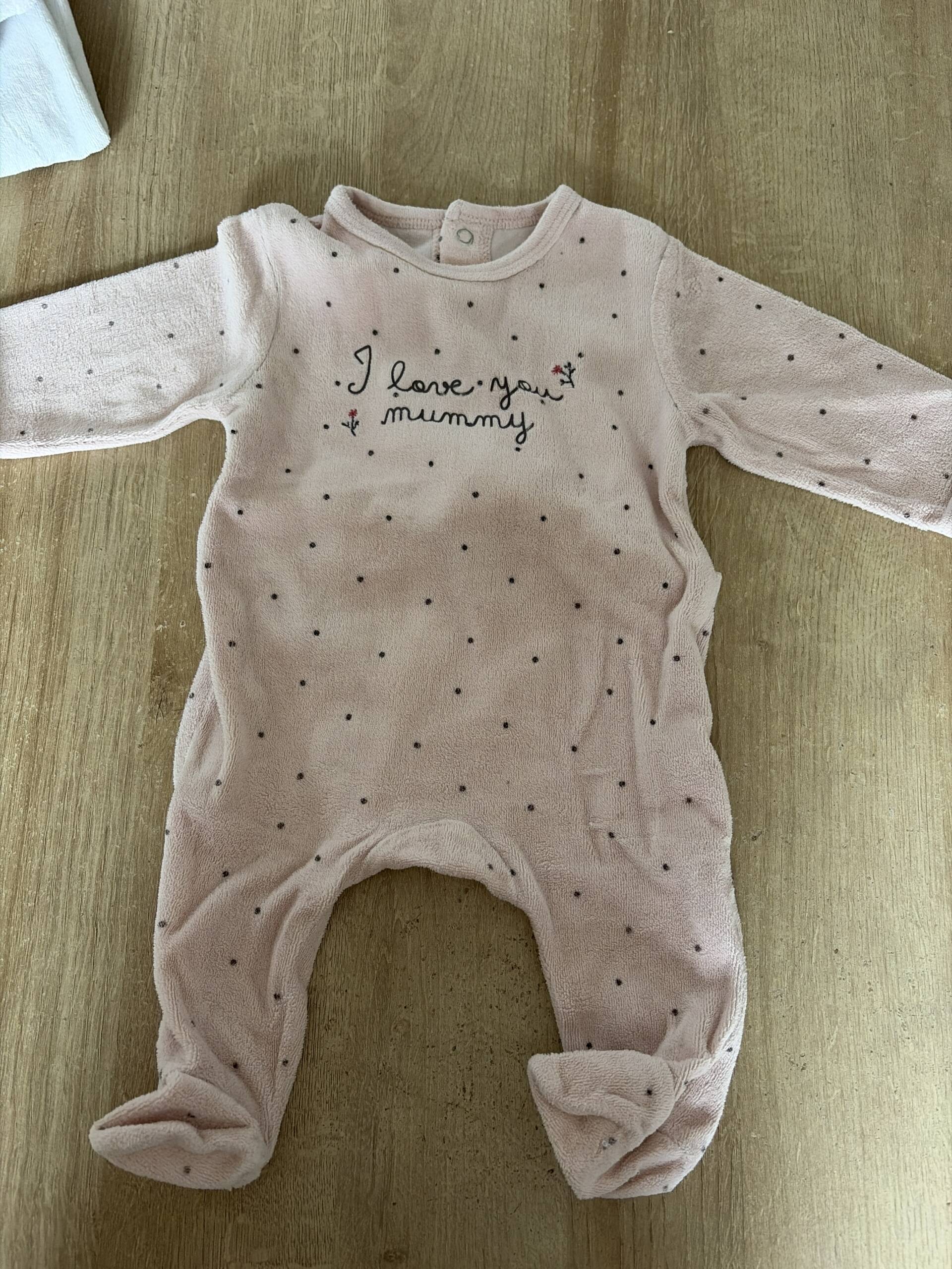 Pyjama velours rose à pois I love mummy Kiabi 3 mois 62 cm Kiabi 0-3 mois