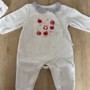 Pyjama velours blanc pomme Obaïbi 3 mois 62 cm Obaïbi 0-3 mois